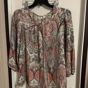 Cato Paisley Blouse - Red, Gray, Cream